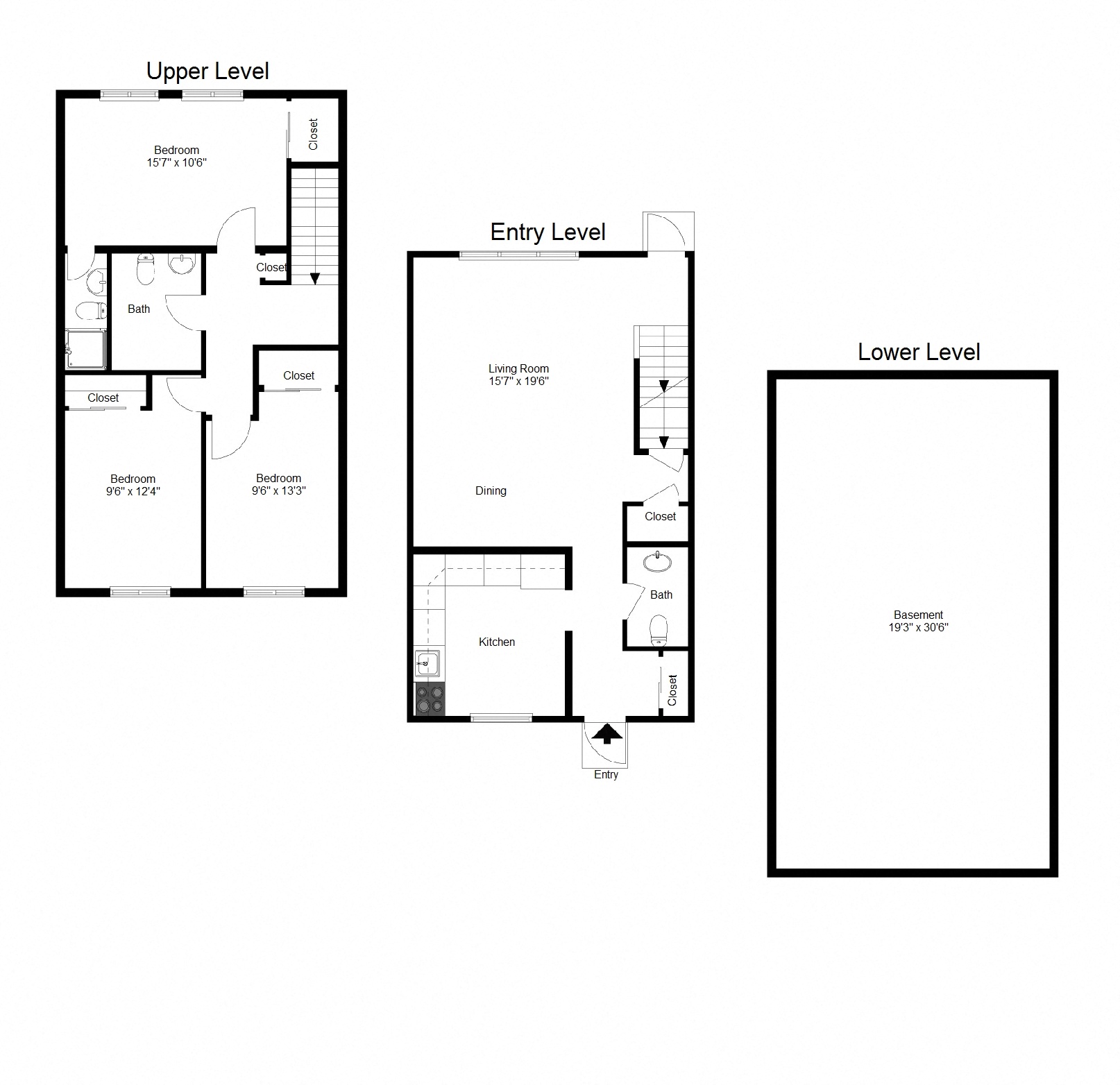 Floor plan for 3 beds, 2.5 baths, 1050 sqft